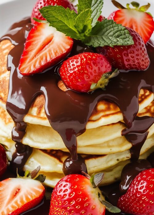 pancakes-with-strawberries-chocolate-decorated-with-mint-leaf pancakes-with-strawberries-chocolate-decorated-with-mint-leaf